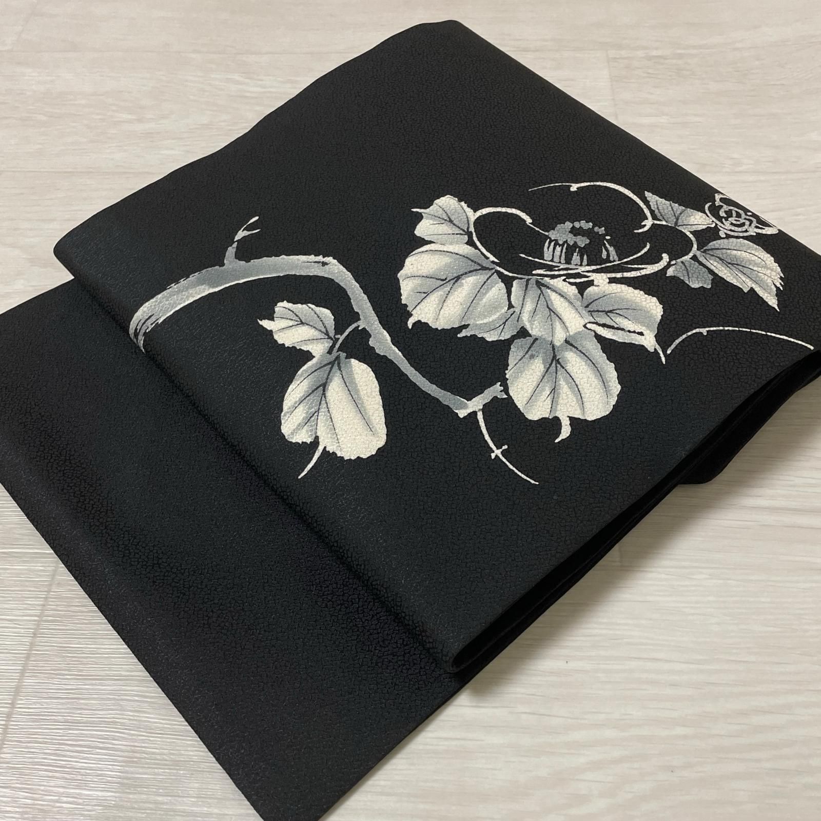 【着物と帯 時流】N2677s◇正絹 九寸名古屋帯◇黒色　花　未使用品 名古屋帯 黒地 上品な椿 九寸 正絹 着物 X-2837 - メルカリ