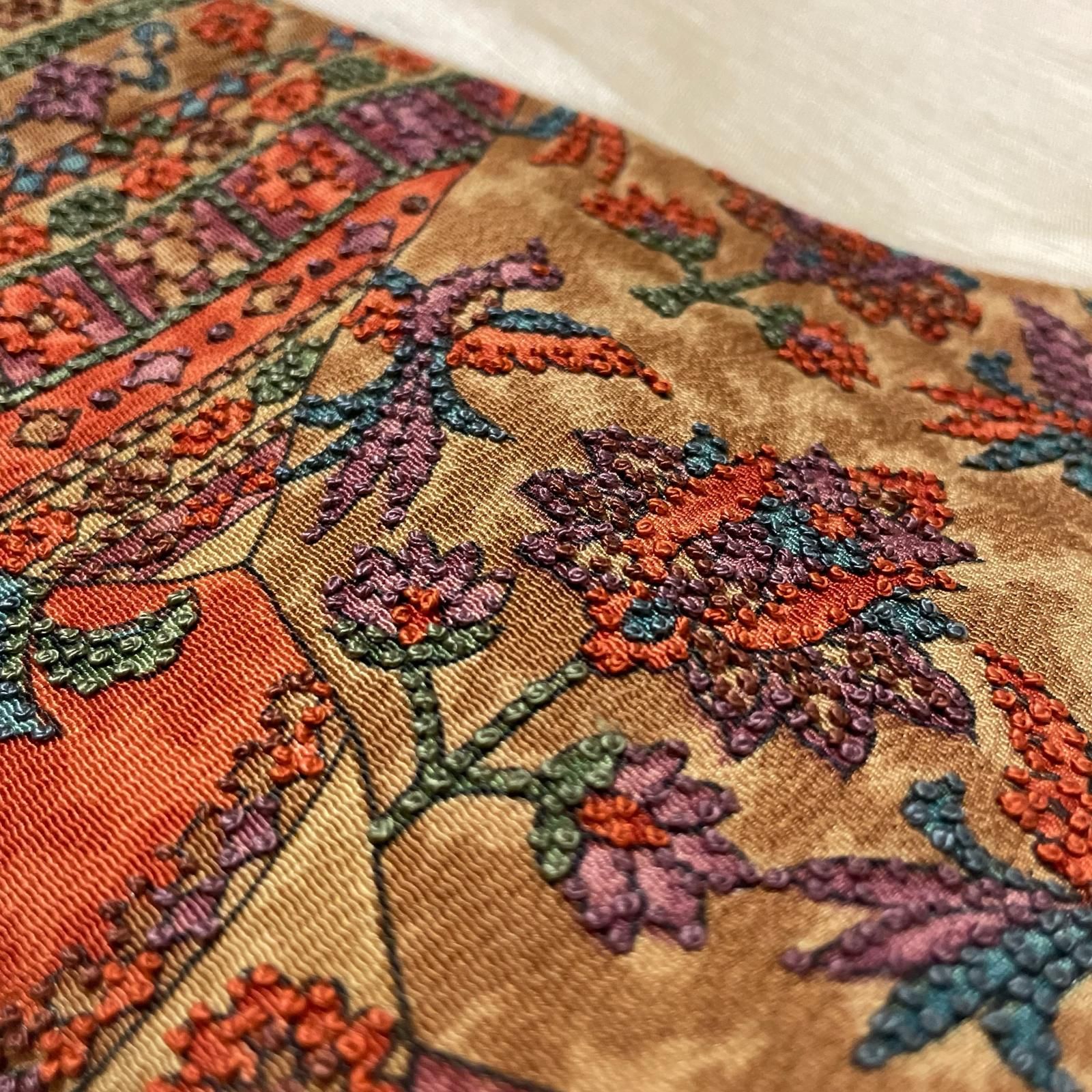 相良刺繍 名古屋帯 切り嵌め 紬 更紗模様 九寸 正絹 着物 X-2852 6,860円
