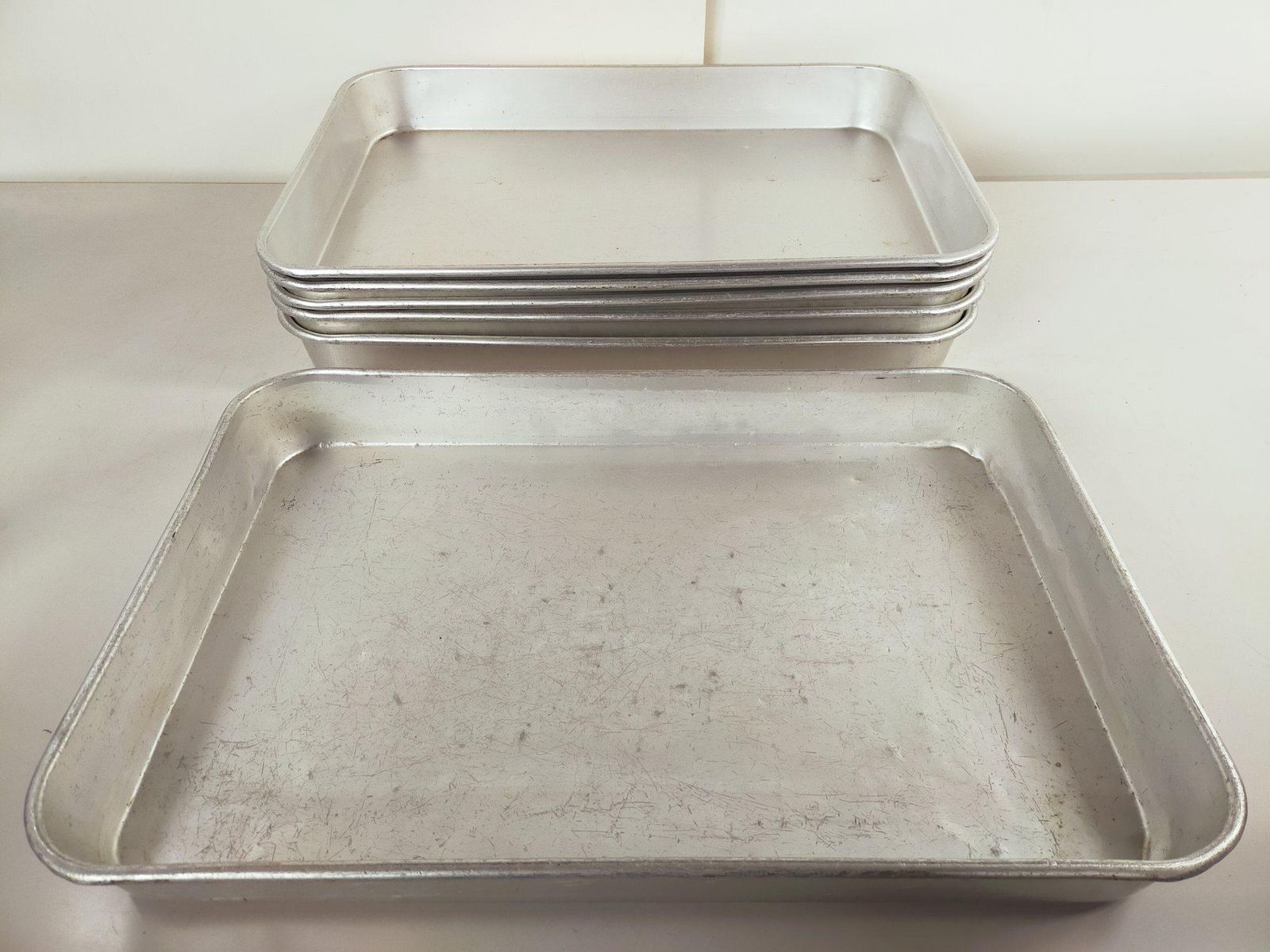 【業務用/6枚セット】 中古 アルミ バット 大型 W56×D38×H6.5cm 給食 厨房 飲食店 仕込み A1101B12