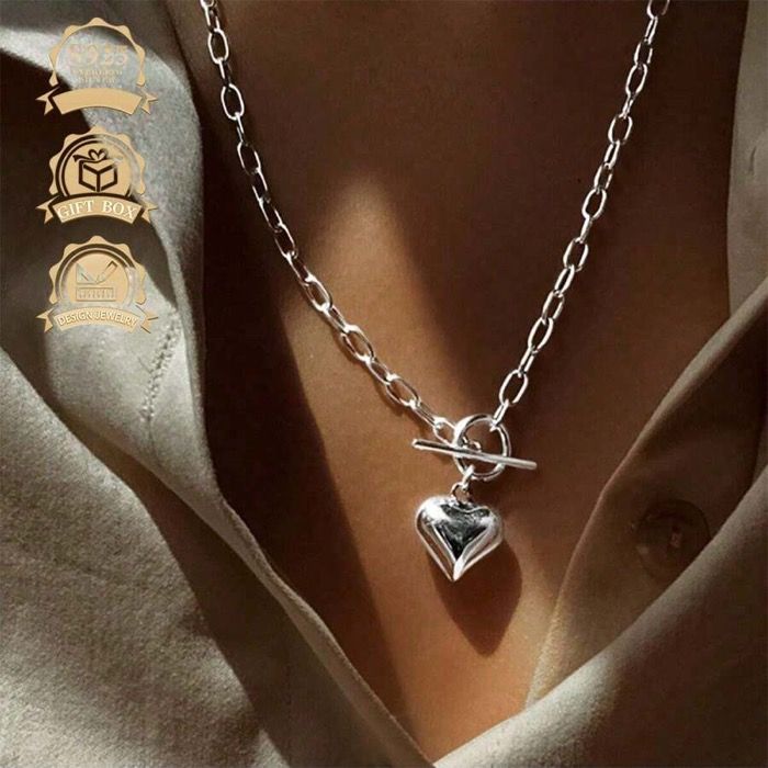 ジュエリー レディース ネックレス 1個 ファッショナブルで優雅な925シルバー磨き仕上げ ハート型ヴィンテージペンダントネックレス、女性に使いやすい、デイリーウェア、バケーション、ギフトに適しています