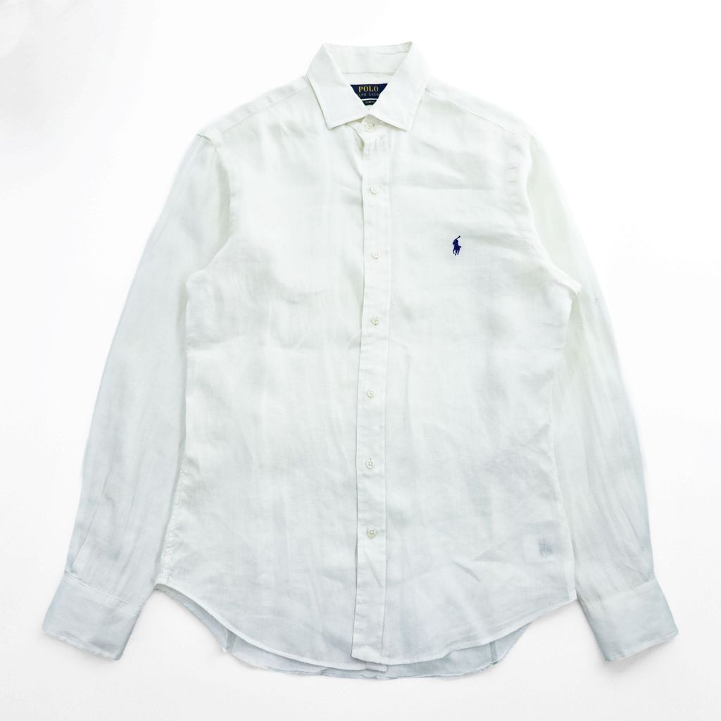 メンズ Polo Ralph Lauren リネン 長袖 シャツ M ホワイト 麻100% SLIM