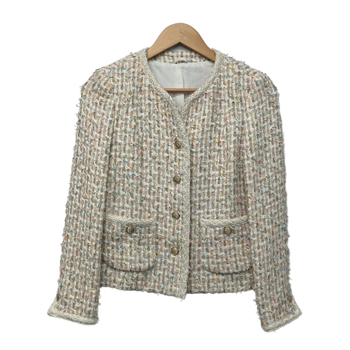 ANAYI(アナイ) ジャケット サイズ36 S レディース美品 - ベージュ×ブルーグリーン×マルチ 長袖/ツイード/ラメ/春