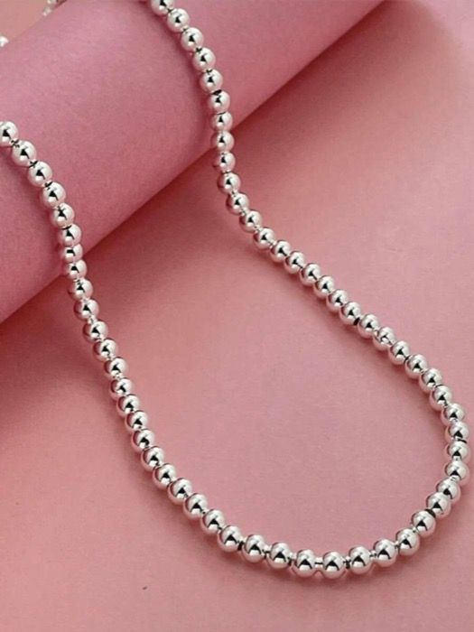 ジュエリー レディース ネックレス 925シルバー 4mmラウンドビーズネックレス 日常着用とギフトに最適