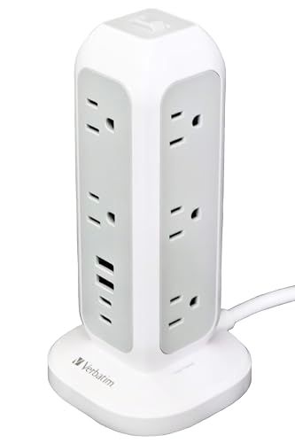 電源タップ タワー型 Verbatim 11個口 4USBポート（USB-C PD20W）15台同時充電 延長コード 1.5m 卓上 コンセント 急速充電 過負荷保護 省スペース ホワイト 32250ts 28a4c513