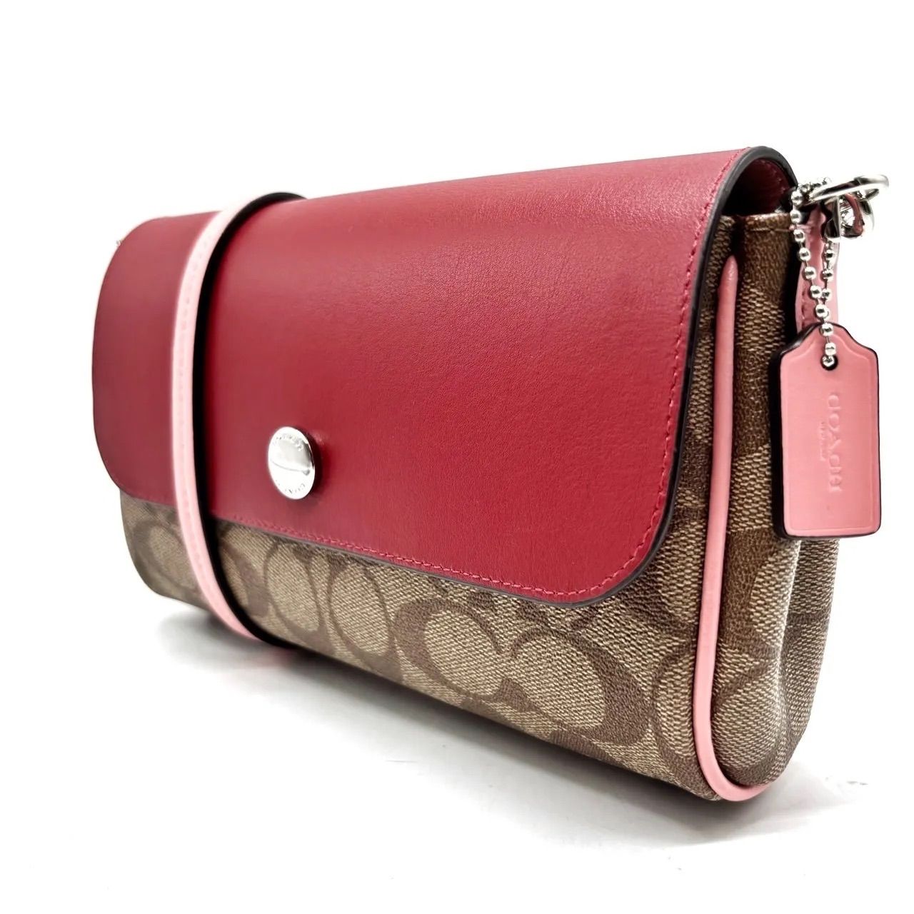 【良品】coach y2k signature pvc shoulderbag pochette beige×led ladies コーチ ショルダーバッグ