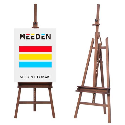MEEDENイーゼルブナ木製160-226cm前傾式角度調節物置トレイ付き垂直収納可能最大121cmの張りキャンバスを対応A型フレーム組み立