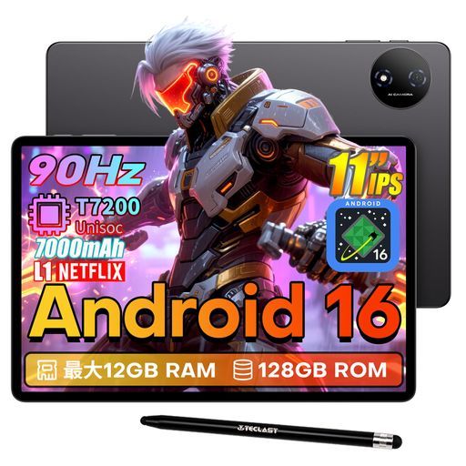 【2026タブレットAndroid16】TECLASTP50Tタブレット11インチ90HzIPS画面、WidevineL1対応Netflix、7000mAhType-C+3.5mm、12GBメ