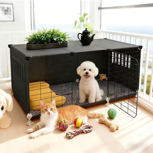 TUIYIDUO犬ケージペットケージ屋根付き長さ106x幅46x高さ42.9cm犬フェンス引き出しトレイ/マット/犬の巣付き多機能ペットサーク
