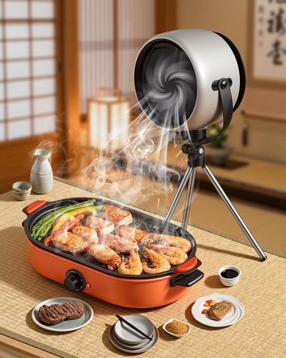 卓上レンジフード焼肉煙吸引コードレス小型卓上換気扇油煙対策脱臭充電式5段階風量2層フィルター角度調整オイルトレー鍋ホットプ