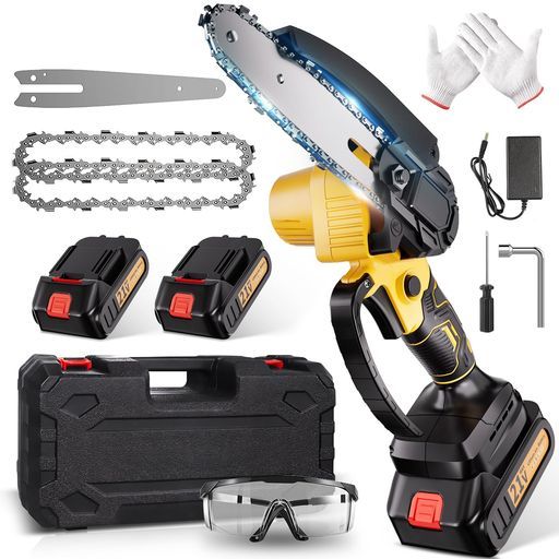チェーンソー充電式21v2個3.0Ahバッテリー6インチ小型電動チェーンソー充電式チェーンソー家庭用ミニチェーンソー片手軽量強力交