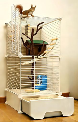 TUIYIDUOペットケージ2階建てワイドサイズスライド式トレイ付属37*37*90.6cmリス・チンチラ・モモンガ・フクロモモンガ・デグー