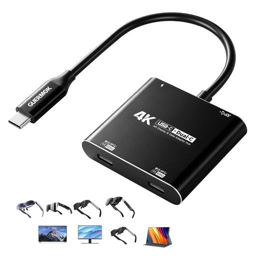 Guermok4-in-1デュアルUSB-Cディスプレイハブ4K@60Hzビデオ、PD100W高速充電&USB3.05Gbps、ARメガネ、Switch2、ノートパソコン、