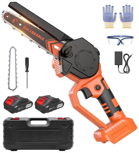 QOLIFEチェーンソー電動充電式チェーンソー6インチ切断径150mmブラシレスモーター2000mAhバッテリー2個自動給油工具不要チェーン