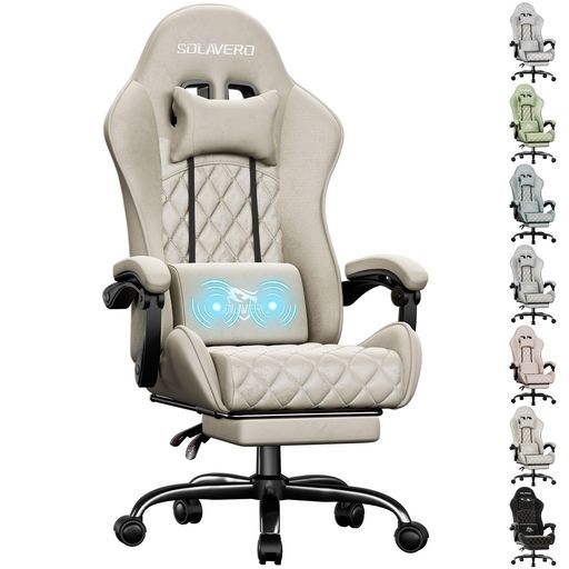 HLDIRECTゲーミングチェアgamingchairファブリックオフィスチェアパソコンチェアはフットレストと腰部サポート付き135度リクライ