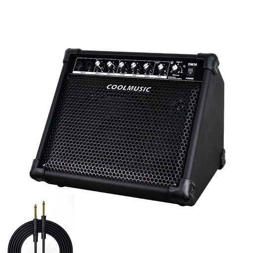 CoolmusicDM30AMP30ワット電子ドラムアンプキーボードアンプAux入力とBT、2入力、3バンドEQとDI出力