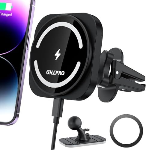 OHLPRO Mag-safe 車載 ワイヤレス充電器 スマホホルダー マグネット 15w エアコン吹き出し口/ダッシュボード iphone15/14/13/12シリーズに適用 車載スマホスタンド(ブラック)(沖縄・離島の方発送不可)) f46df8e2