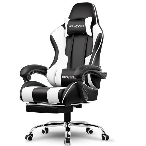 GTPLAYERゲーミングチェアゲームチェアオフィスチェアデスクチェアPCチェア座面広い140°リクライニングオットマン付きハイバッ