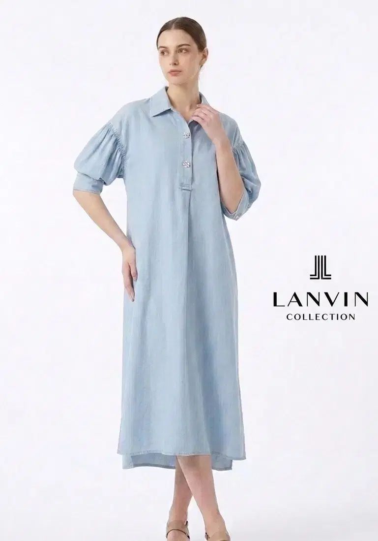 LANVIN ランバン ライトブルー バルーン デニム ONE PIECE