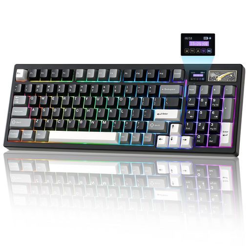 YUNZIIIF9996%レイアウトワイヤレスゲーミングキーボードメカニカルbluetooth/2.4G/有線LCDスクリーンQMK/VIAプログラマブルガス