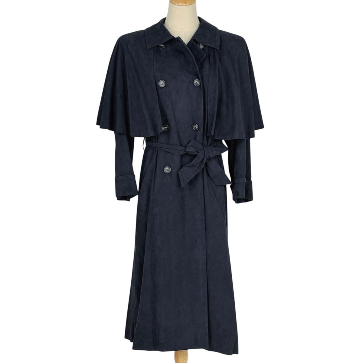 イヴ・サンローラン YVES SAINT LAURENT トレンチコート スエード ベルト付き アウター 人工皮革 ネイビー レディース 【中古】