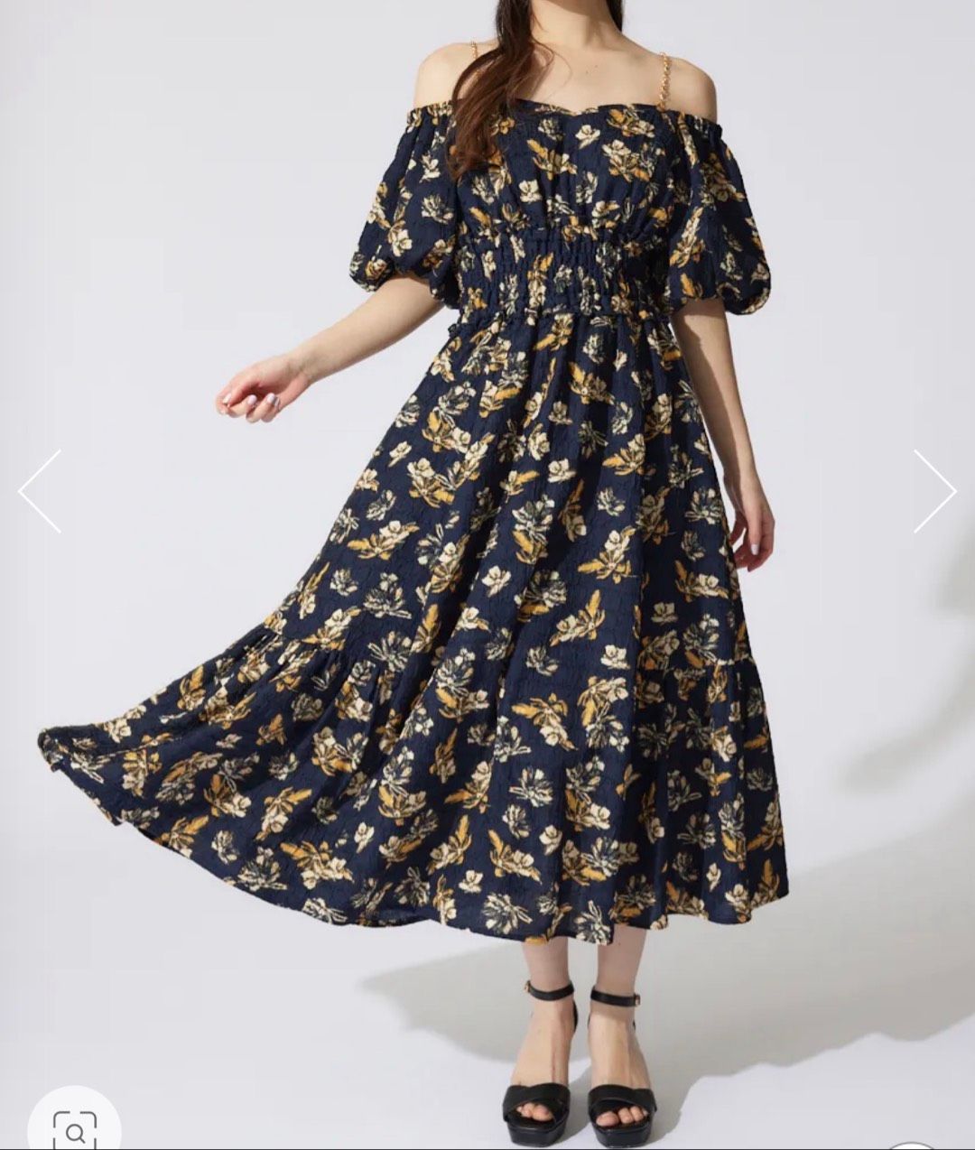 rienda リエンダ ワンピース M ネイビー 花柄・ボタニカル柄 半袖 ロング・マキシ丈 フレア レディース