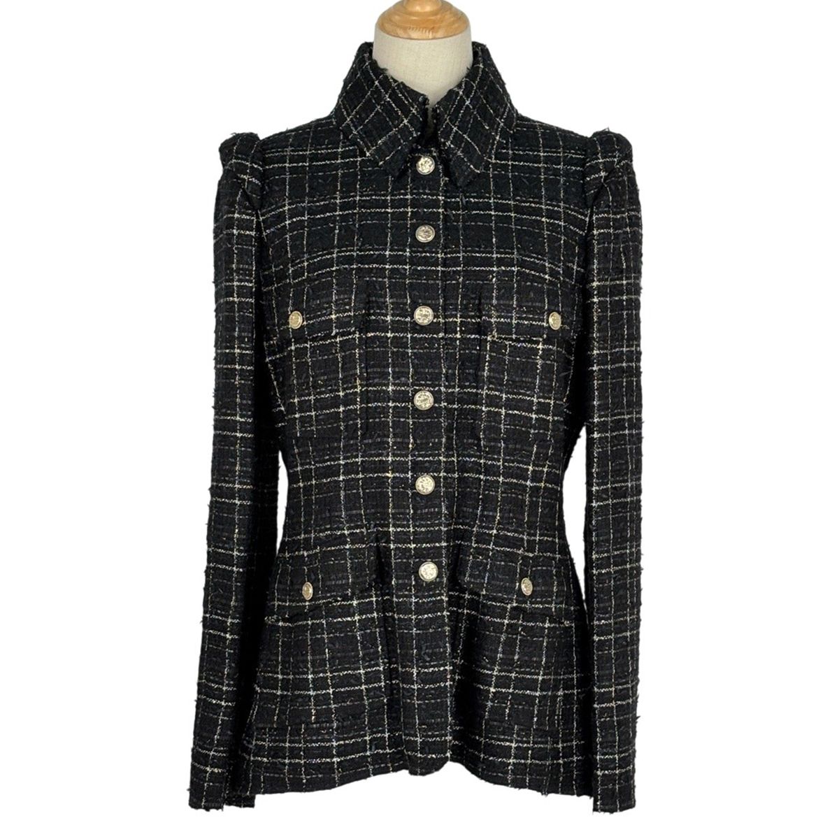 シャネル CHANEL ツイード ジャケット 08C ハサミモチーフボタン アウター その他ジャケット ブラック レディース 【中古】