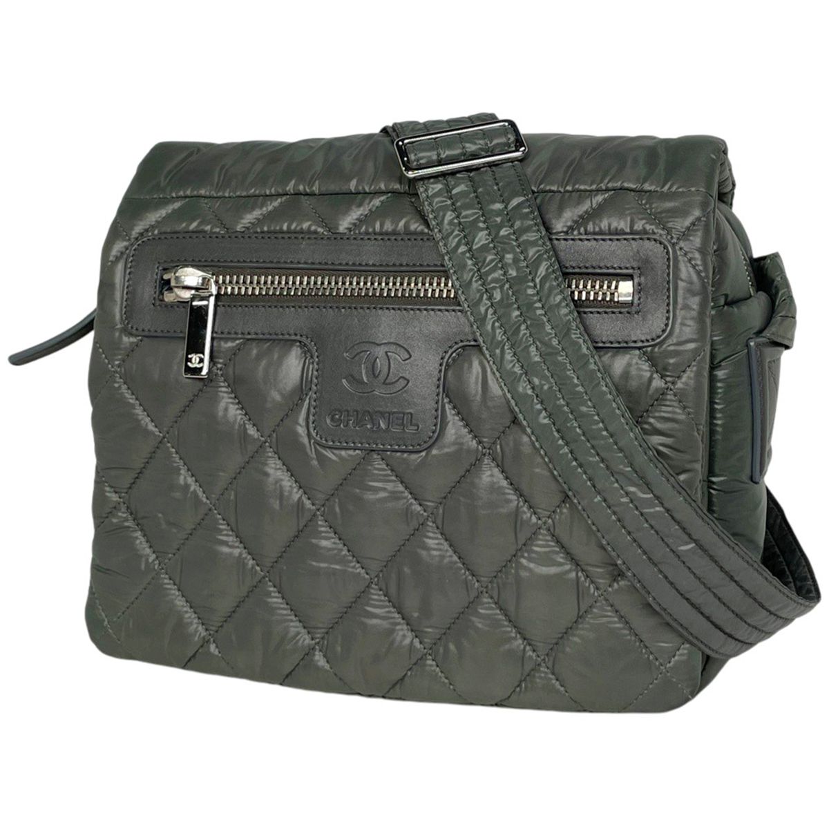 シャネル CHANEL コココクーン ショルダーバッグ ナイロン カーキ グレー レディース 【中古】