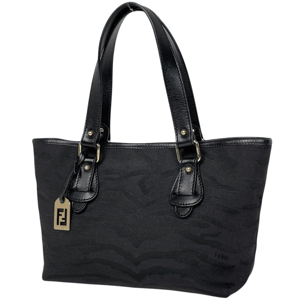 フェンディ FENDI ロゴ ハンドバッグ ゼブラ柄 キャンバス ブラック 8BH117 レディース 【中古】