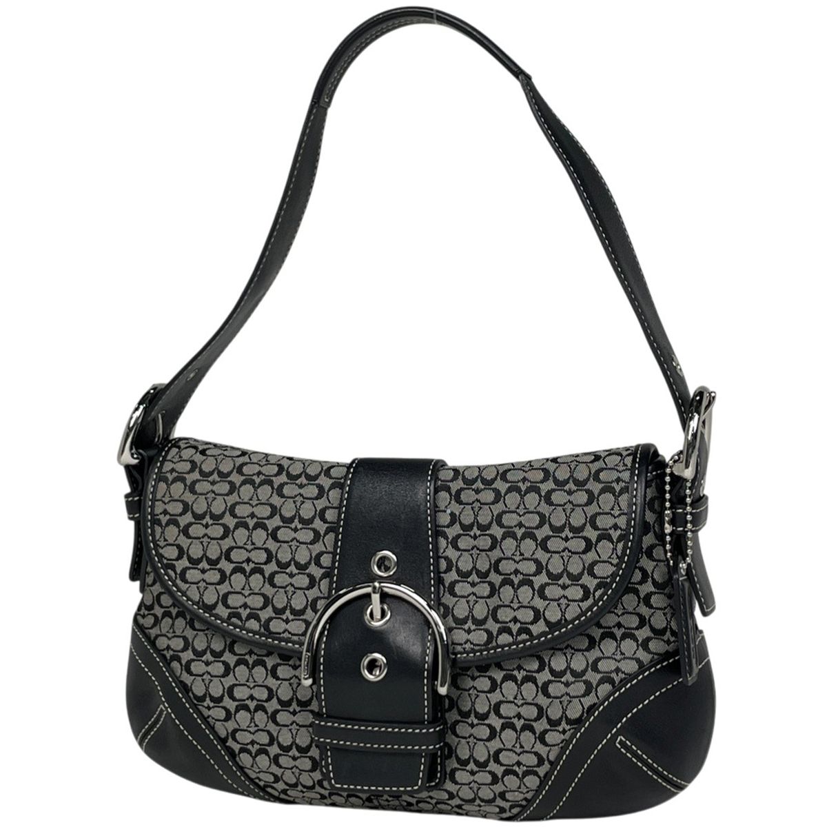 コーチ COACH ミニ シグネチャー ショルダーバッグ キャンバス グレー ブラック 6818 レディース 【中古】