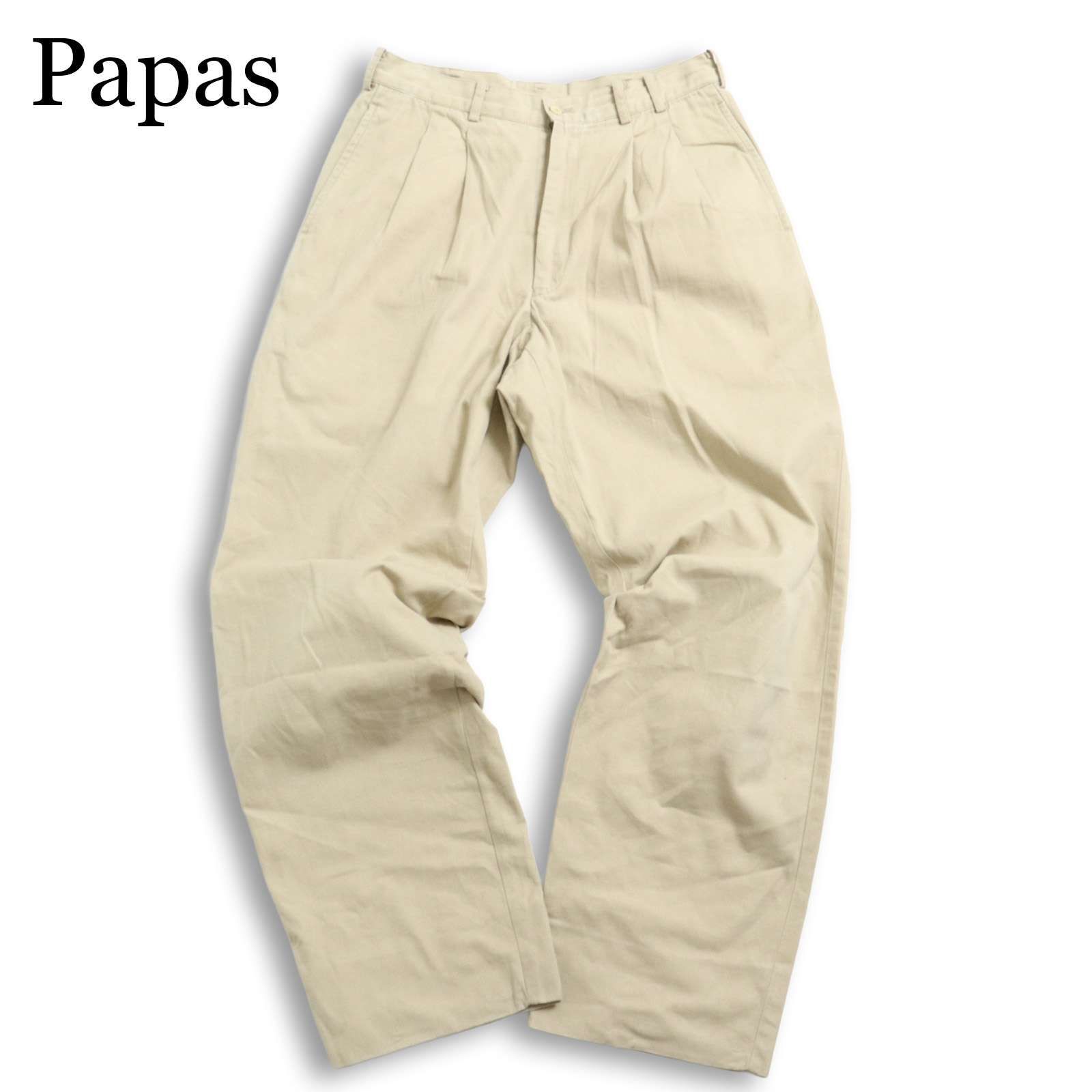 新品 タグ付き 定価38500円 パパス PAPAS XL チノパン 綿100 Papas パパス 通年 コットン100％☆ ワイド タック ツイル チノ