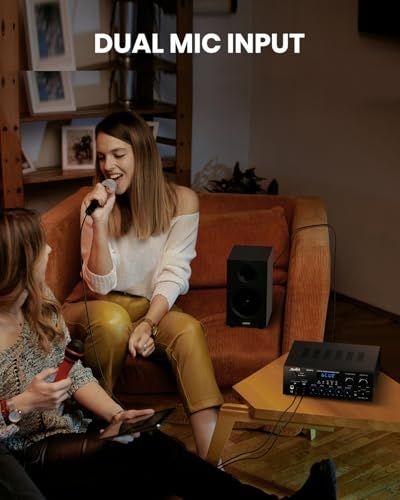 Moukey パワーアンプ システム マイクミキサー 220W Bluetooth対応 デュアルチャンネルサウンドオーディオステレオレシーバー モニタリング/USB、SD、AUX、MIC IN/エコー、ラジオ、LCD-ホームシアターエンターテ 98295997