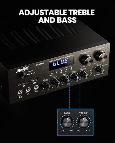 Moukey パワーアンプ システム マイクミキサー 220W Bluetooth対応 デュアルチャンネルサウンドオーディオステレオレシーバー モニタリング/USB、SD、AUX、MIC IN/エコー、ラジオ、LCD-ホームシアターエンターテ 98295997