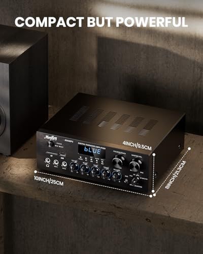 Moukey パワーアンプ システム マイクミキサー 220W Bluetooth対応 デュアルチャンネルサウンドオーディオステレオレシーバー モニタリング/USB、SD、AUX、MIC IN/エコー、ラジオ、LCD-ホームシアターエンターテ 98295997