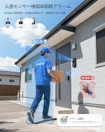 2K インターホン ドアホン ワイヤレス 工事不要 カメラ付き 無線接続 USB充電 スマホ連動 暗視 スマートドアホン ビデオドアベル テレビドアホン 双方向音声会話 人物検知 遠隔確認 録画機能 広角レンズ 盗難防止 IP65耐候性 長時 6073f617 2K インターホン ドアホン ワイヤレス 工事不要 カメラ付き 無線接続 USB充電 スマホ連動 暗視 スマートドアホン ビデオドアベル テレビドアホン 双方向音声会話 人物検知 遠隔確認 録画機能 広角レンズ 盗難防止 IP65耐候性 長時 6073f617