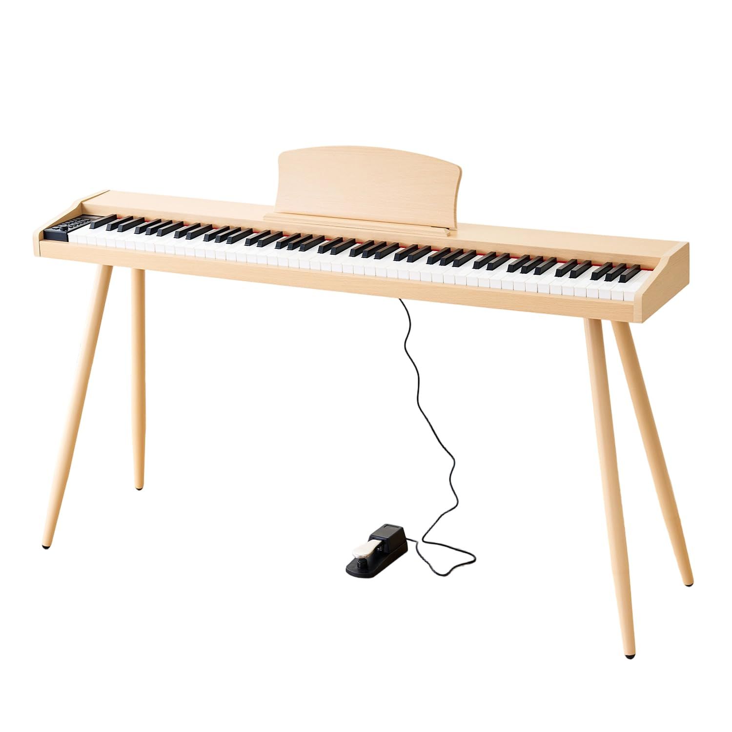 電子ピアノ 88鍵盤 木製ボディ スタンド付き MIDI対応 ペダル付き 電子キーボード 日本語表記 初心者 子供 自宅練習用 ナチュラルkk 1db00459