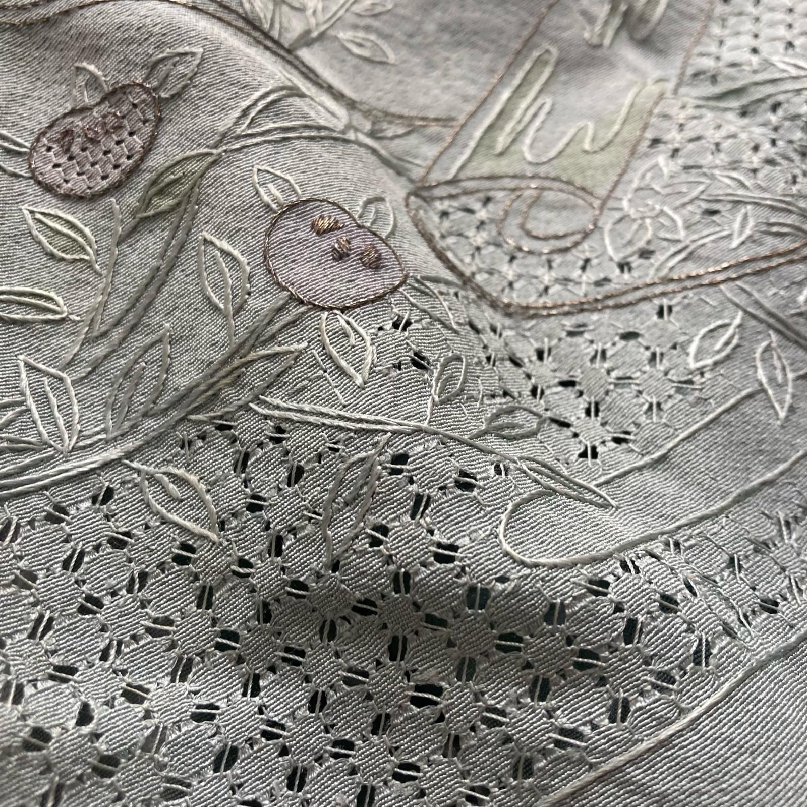 付下げ 単衣 中国三大刺繍 汕頭刺繍 蘇州刺繍 裄67 紋無し パール