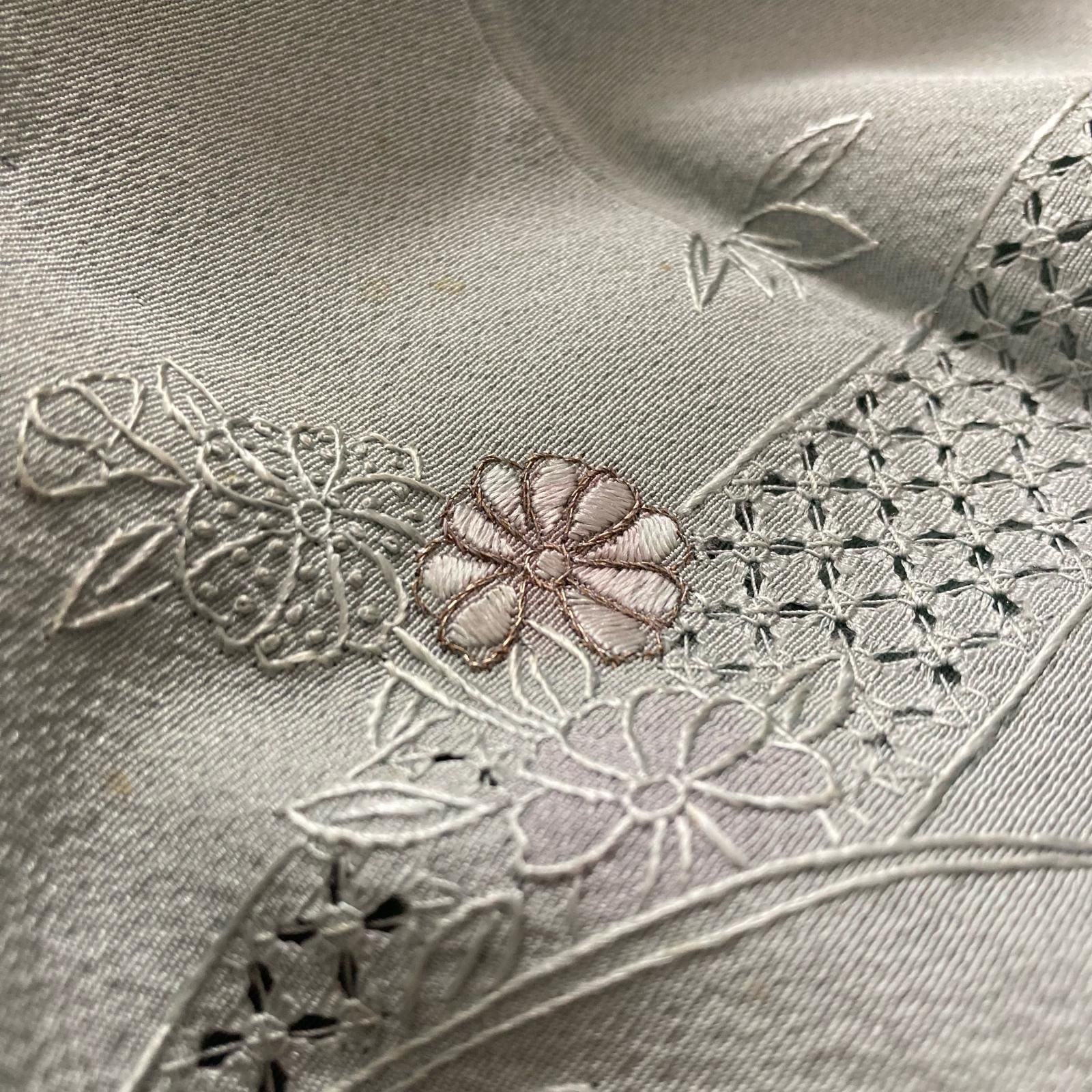 付下げ 単衣 中国三大刺繍 汕頭刺繍 蘇州刺繍 裄67 紋無し パール