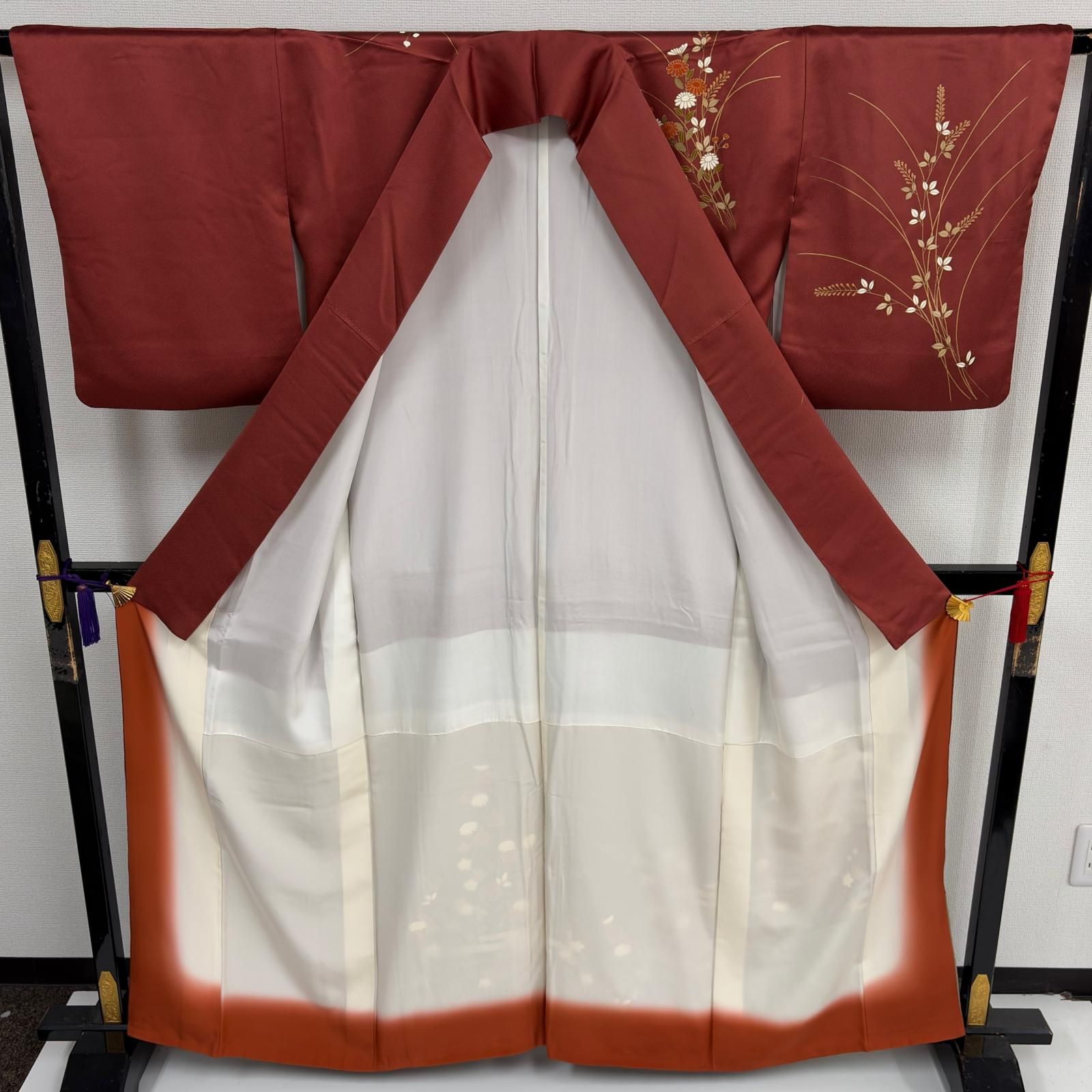 付下げ 金彩 ヱ霞 草花の染め 紋無し 正絹 着物 MK-8928 - メルカリ