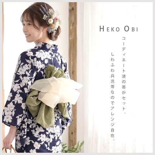 [NISHIORI] ワンピースにもなる レディース 浴衣 2way 3点セット (ゆかた/ワンピース/帯) 4タイプ セパレート 二部式 コーディネート済 フリーサイズe 44469416