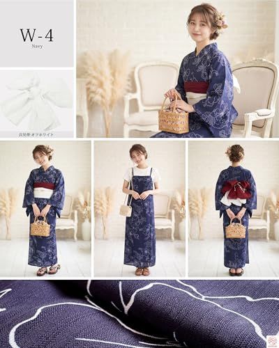 [NISHIORI] ワンピースにもなる レディース 浴衣 2way 3点セット (ゆかた/ワンピース/帯) 4タイプ セパレート 二部式 コーディネート済 フリーサイズe 44469416