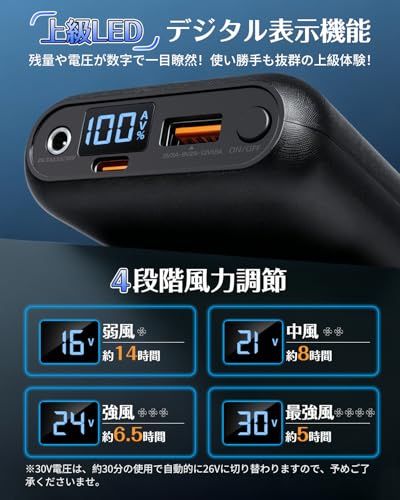 空調作業服 バッテリー 30V 超高出力 大容量 20000mAh【2026新モデル・PD18W急速充電・DC/USB/Type-C3way出力】 4段階風量調整 Type-C双方向急速充電 デジタル残量表示 軽量 小型 iPhone/iPa 9359f100 空調作業服 バッテリー 30V 超高出力 大容量 20000mAh【2026新モデル・PD18W急速充電・DC/USB/Type-C3way出力】 4段階風量調整 Type-C双方向急速充電 デジタル残量表示 軽量 小型 iPhone/iPa 9359f100