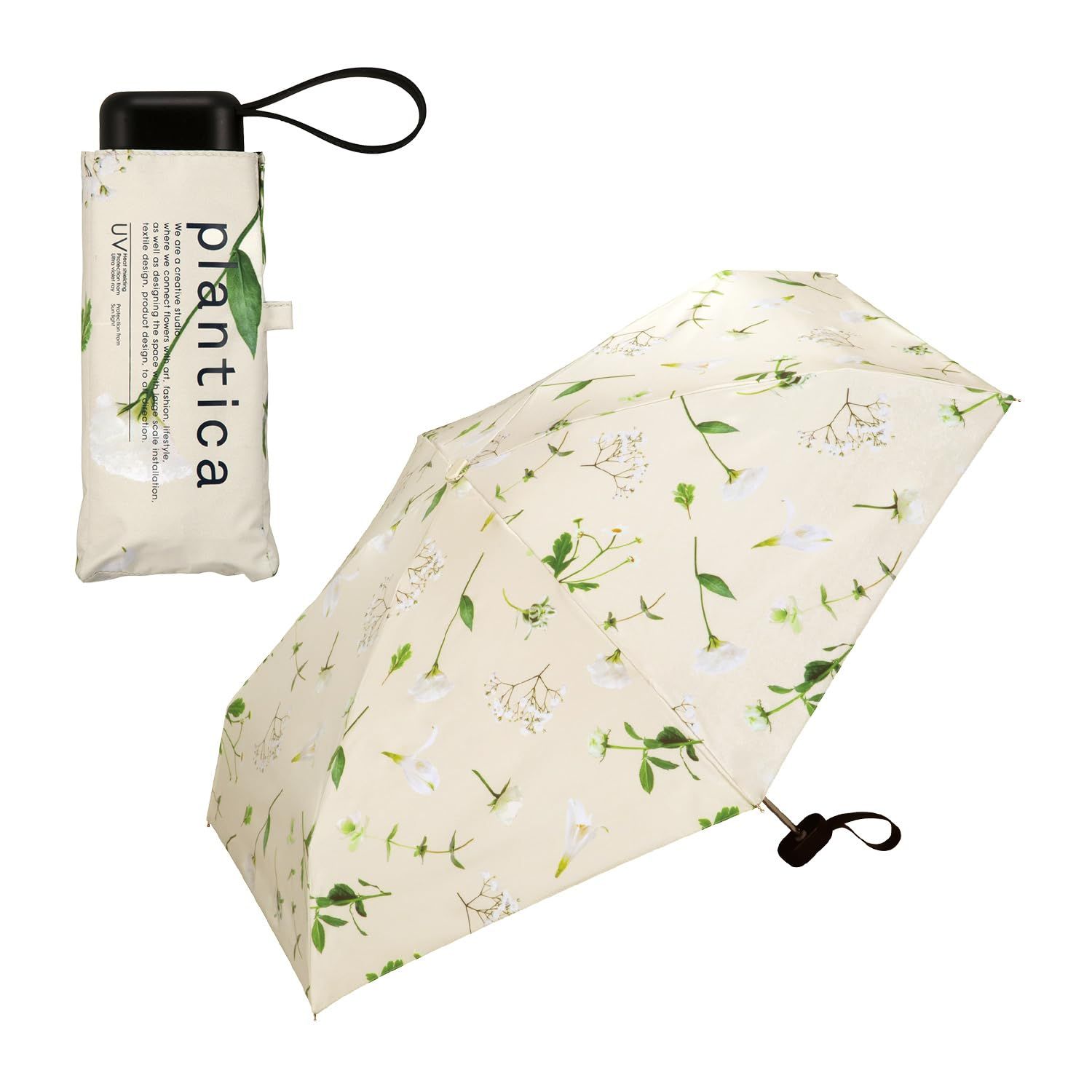 Wpc. 日傘 [plantica×Wpc.]フラワープリントタイニー ベージュ ≪遮光率100% UVカット率100% ・UPF50＋ 遮熱 晴雨兼用≫ 折りたたみ傘 軽量 通勤 通学 オシャレ 可愛い 花柄 レディース PLP003-00 f510e36d