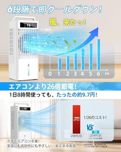 冷風機 強力 10L水タンク+6個専用保冷パック 【2026業界NEWモデル冷風扇・三面吸風】 大容量 LEDタッチ操作 高効率 45W 省エネ設計 スポットクーラー 6階段調整可能 ハンド付き 隠しキャスター付き リモコン 遠隔操作 置き型 e1b61180