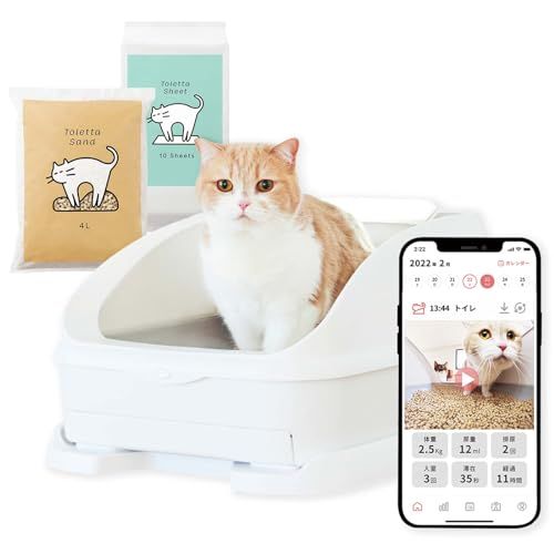 【月額プラン】ねこ専用スマートトイレ「トレッタ」（カメラ/ねこ認識/重量センサー搭載）スマホ1つで楽しく見守り&健康管理（システムトイレ 砂/シートセット）※一括購入プラン併用不可e dbae898a