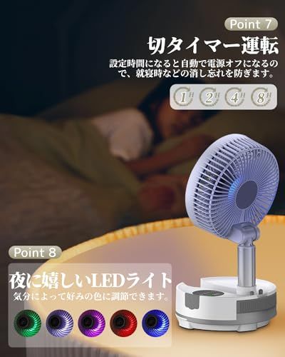 【自動首振り&20000mAh】扇風機 折りたたみ サーキュレーター コードレス 充電式 卓上扇風機 伸縮式 リモコン付き タイマー 液晶タッチパネル 風力8段階 小型 強力送風 ポータブル リビング 寝室 車中泊 キャンプ ホワイトe 2207d6e4