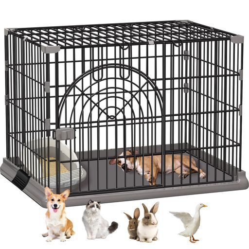 Areden犬のケージ犬サークルペットサークル屋根付きペットケージ組立簡単掃除簡単犬用脱出防止室内外兼用ペット用品(グレー84x61
