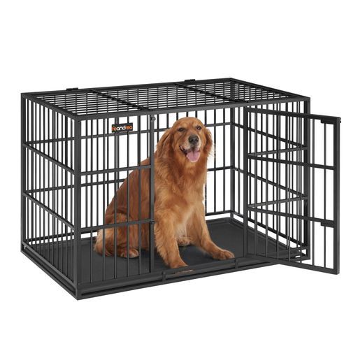 FEANDREA犬ケージ大型犬用ダブルドア付きトレー付きペットサークル大型組立簡単室内外兼用ペットケージ幅122x奥行75x高さ80cm犬