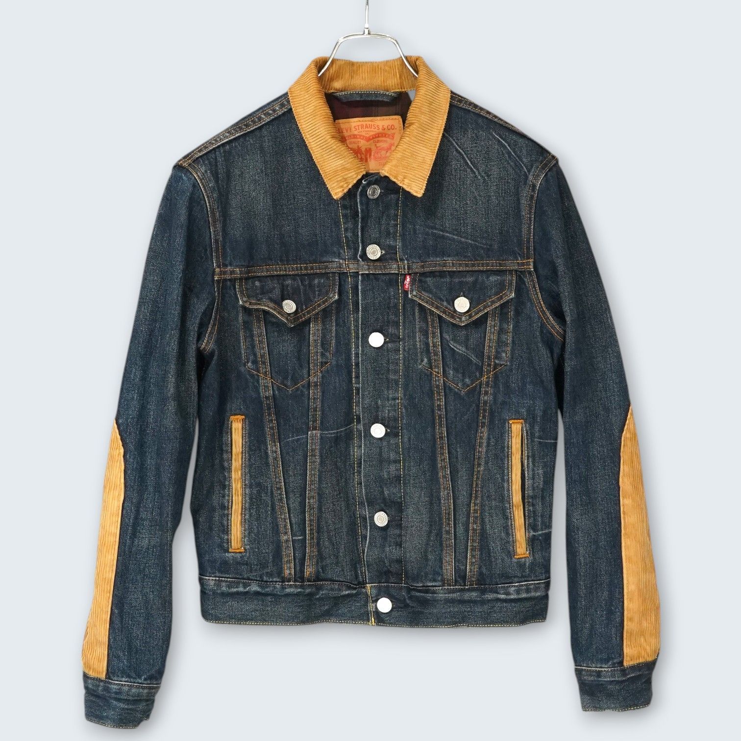 Levi’s コーデュロイ襟 デニムジャケット S チェック裏地 肘当て