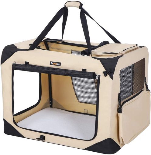 FEANDREAペットキャリー犬猫キャリーバッグキャリーケース折りたたみ50x35x35cmベージュNPDC50W
