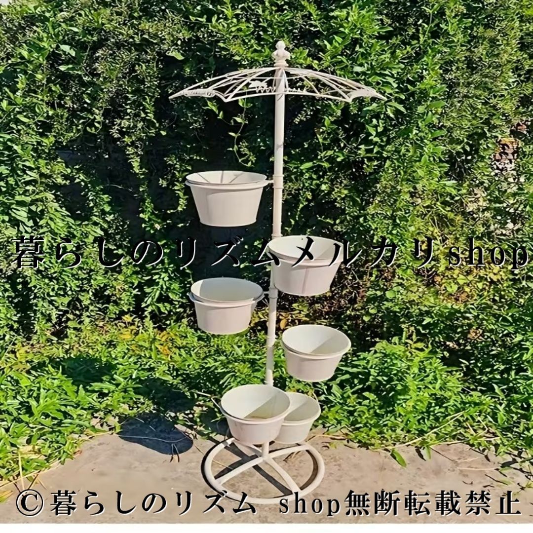 植物スタンド フラワーラック 6個バケツ付き 多肉植物スタンド プランタースタンド ガーデンラック アイアン 花台 室内 屋外 バルコニー リビング収納 観葉植物 鉢植え収納 オーガナイザー ガーデニング雑貨 ミニマリスト インテリア ディスプレイ ベランダ